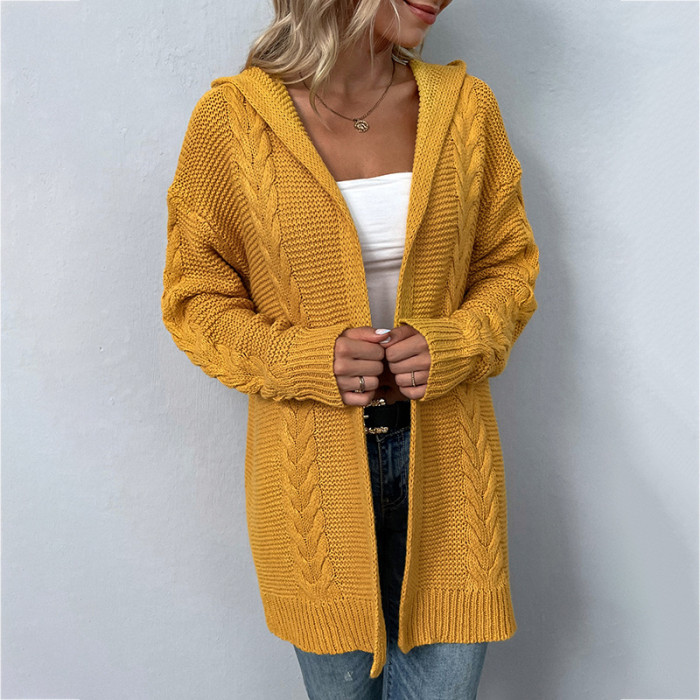 Women’s New Solid Color Hooded Knitted Cardigan