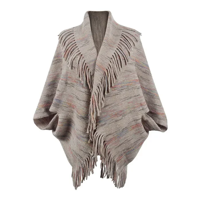 Women's Colorful Striped Fringed Cape Knitted Cardigans