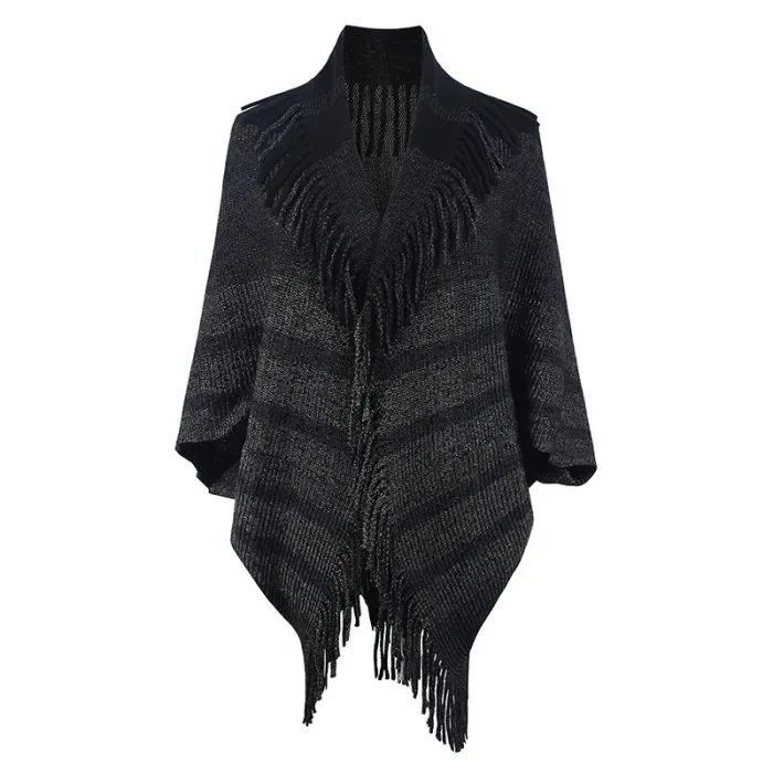Women's New Knitted Striped Tassel Shawl Cardigan
