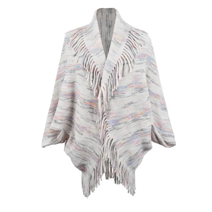 Women's Colorful Striped Fringed Cape Knitted Cardigans