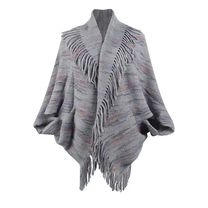 Women's Colorful Striped Fringed Cape Knitted Cardigans