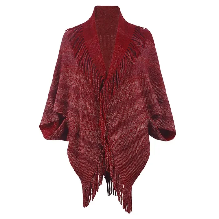 Women's New Knitted Striped Tassel Shawl Cardigan