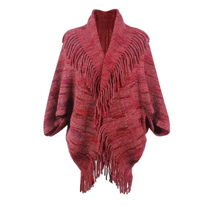 Women's Colorful Striped Fringed Cape Knitted Cardigans