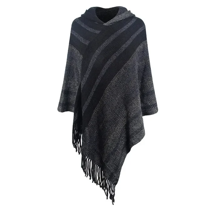 Women's Striped Knitted Fringed Shawl Cardigan