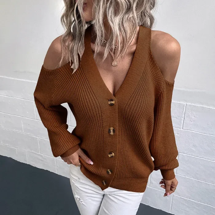 Women's V-neck Solid Color Sexy Knitted Sweater