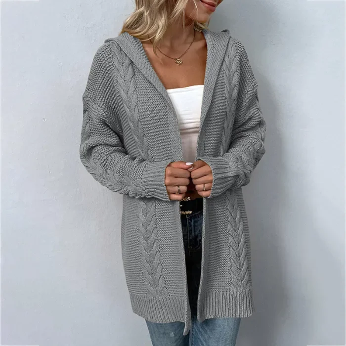 Women’s New Solid Color Hooded Knitted Cardigan