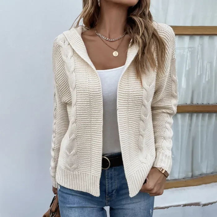 Women’s New Solid Color Hooded Knitted Cardigan