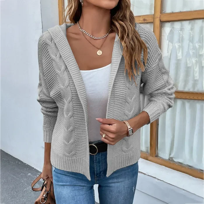 Women’s New Solid Color Hooded Knitted Cardigan