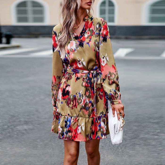 Women's Elegant Long Sleeve Printed Casual Dress