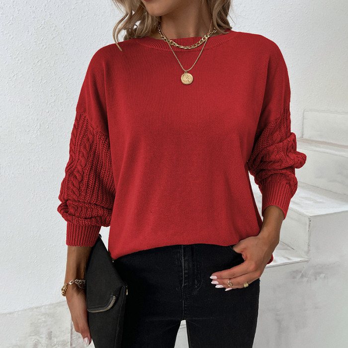 Women's Fashion Solid Color Crew Neck Sweater