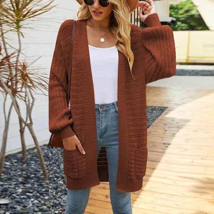 Women's New Fashionable Solid Color Knitted Cardigan