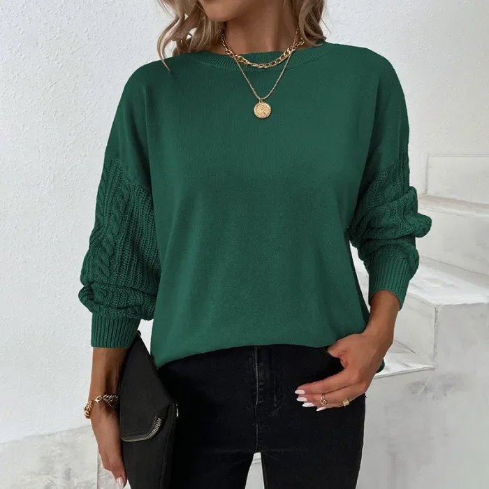 Women's Fashion Solid Color Crew Neck Sweater