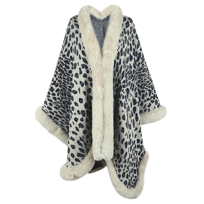 Women's New Fur Collar Leopard Print Cape Cardigan