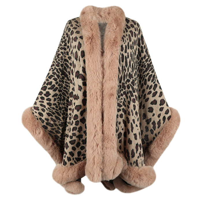 Women's New Fur Collar Leopard Print Cape Cardigan