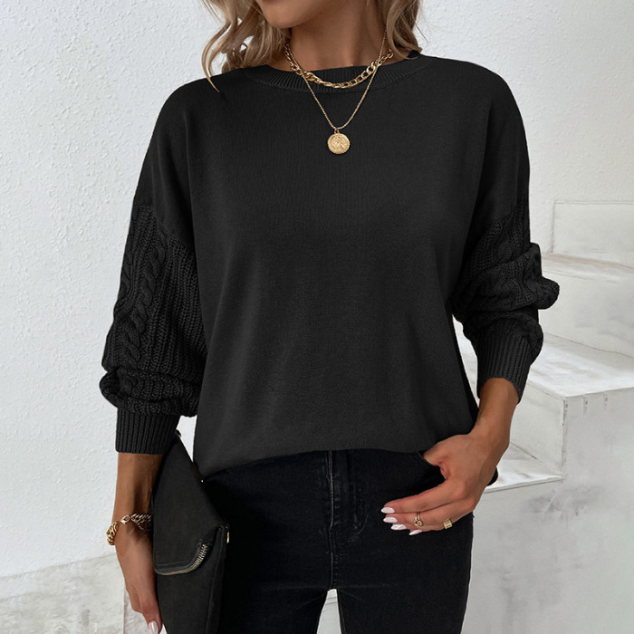 Women's Fashion Solid Color Crew Neck Sweater