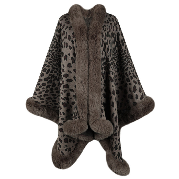 Women's New Fur Collar Leopard Print Cape Cardigan