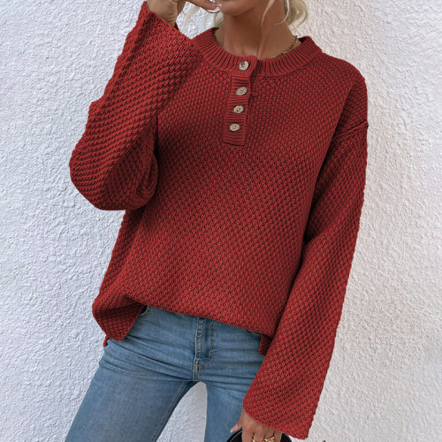 New Women's Round Neck Button Knitted Sweater