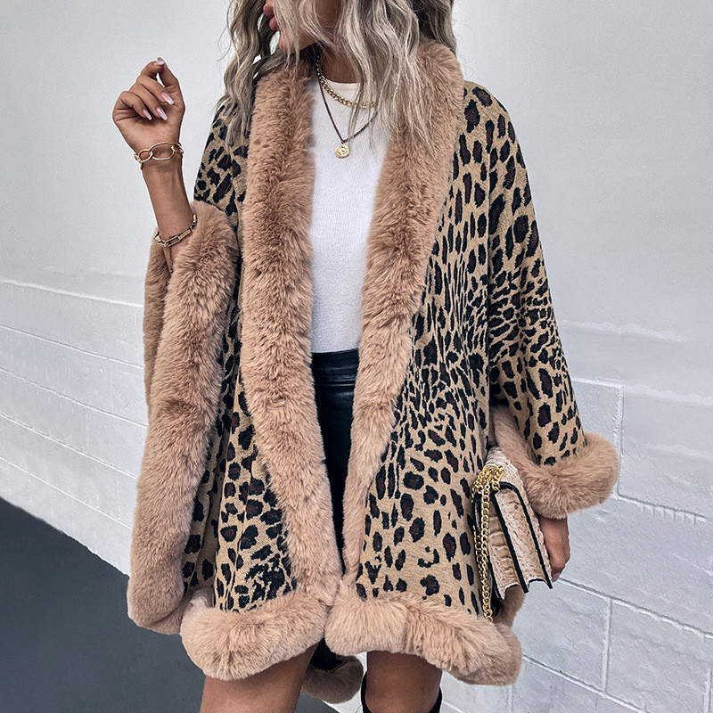 Women's New Fur Collar Leopard Print Cape Cardigan