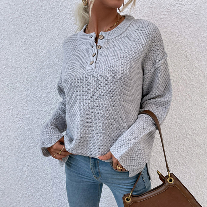 New Women's Round Neck Button Knitted Sweater