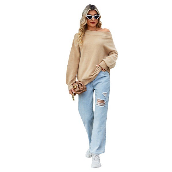 Women's Solid Color Loose Large Off-Shoulder Knitted Sweater