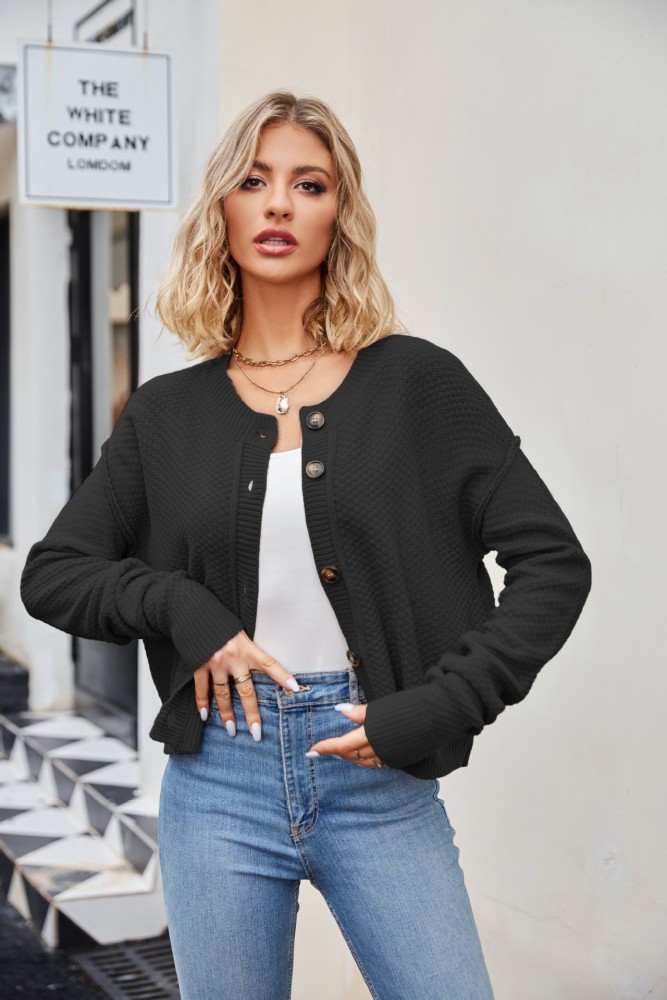 New Women's Fashionable Loose Knitted Button Cardigan