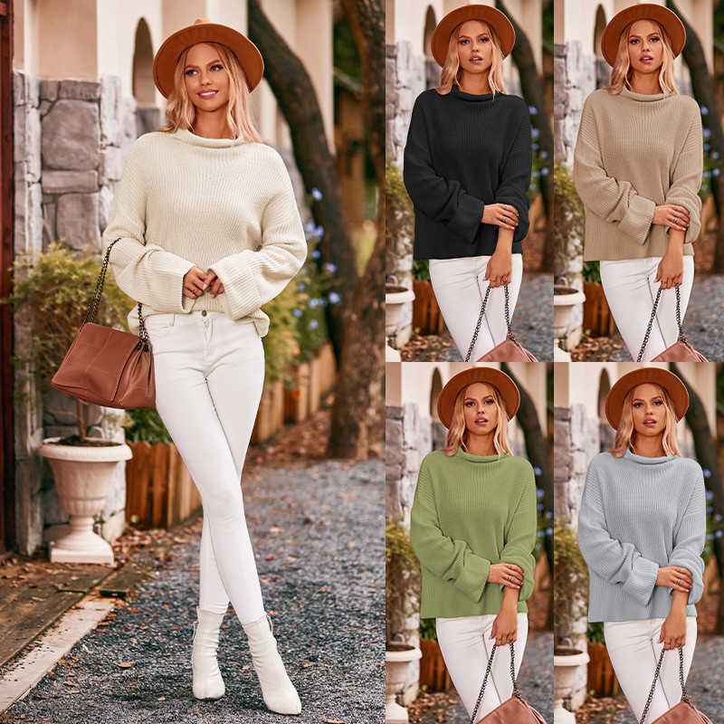 Women's Fashion Solid Color Pullover Knitted Sweater