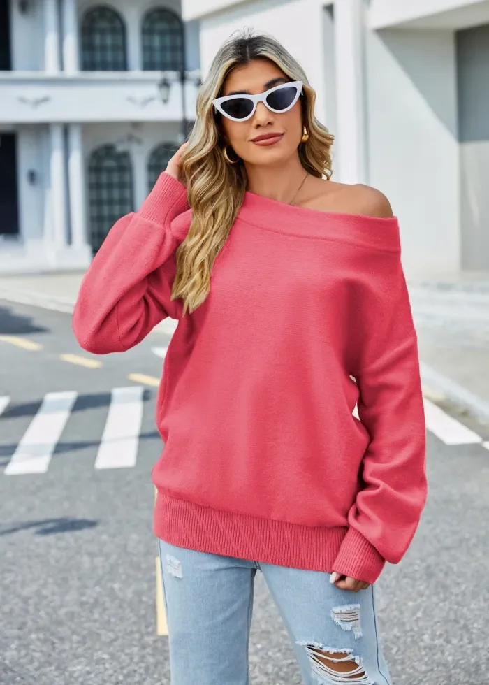 Women's Solid Color Loose Large Off-Shoulder Knitted Sweater