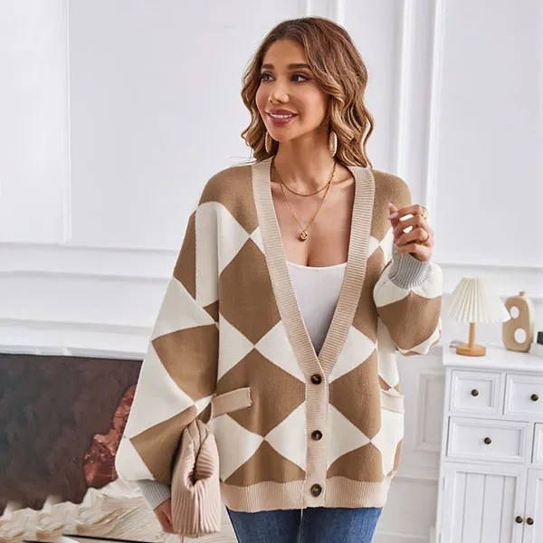 New Women's V-Neck Casual Loose Knitted Cardigan