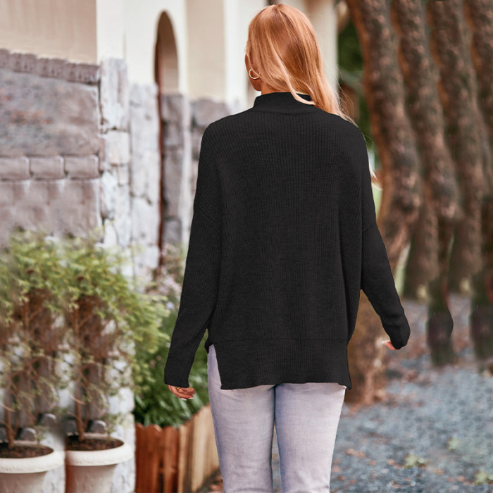 New Women's Solid Color Round Neck Pullover Knitted Sweater
