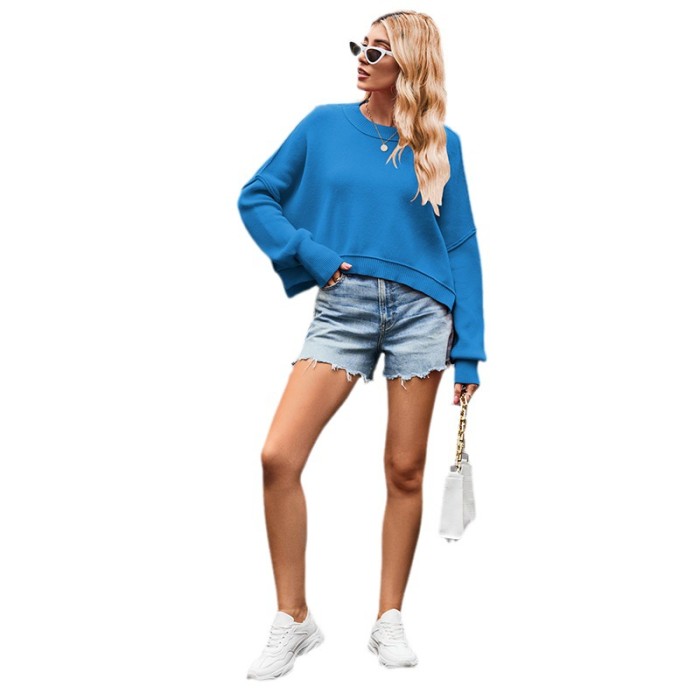 New Women's Fashionable Solid Color Loose Knitted Pullover Sweater