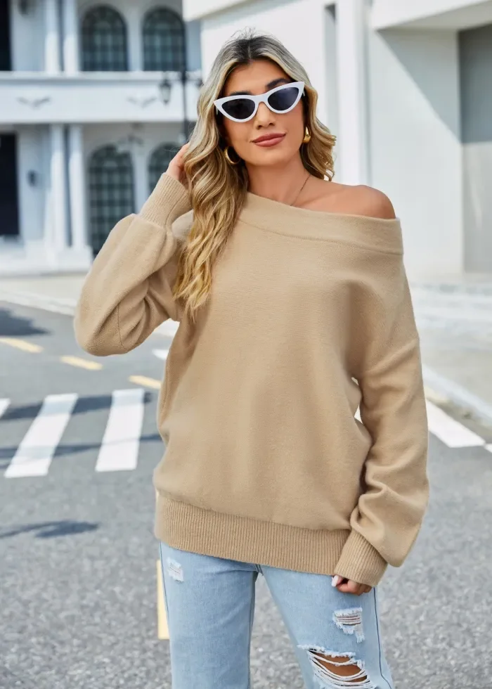Women's Solid Color Loose Large Off-Shoulder Knitted Sweater