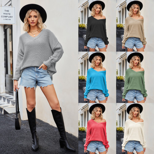 New Women's V-neck Large Size Fashionable Knitted Sexy Pullover Sweater
