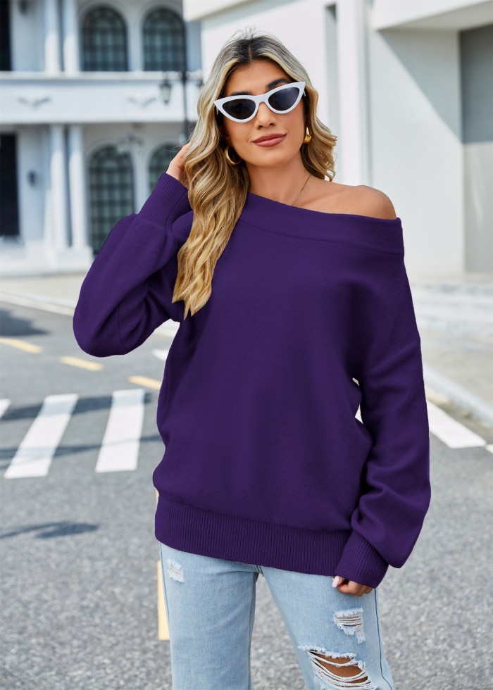 Women's Solid Color Loose Large Off-Shoulder Knitted Sweater