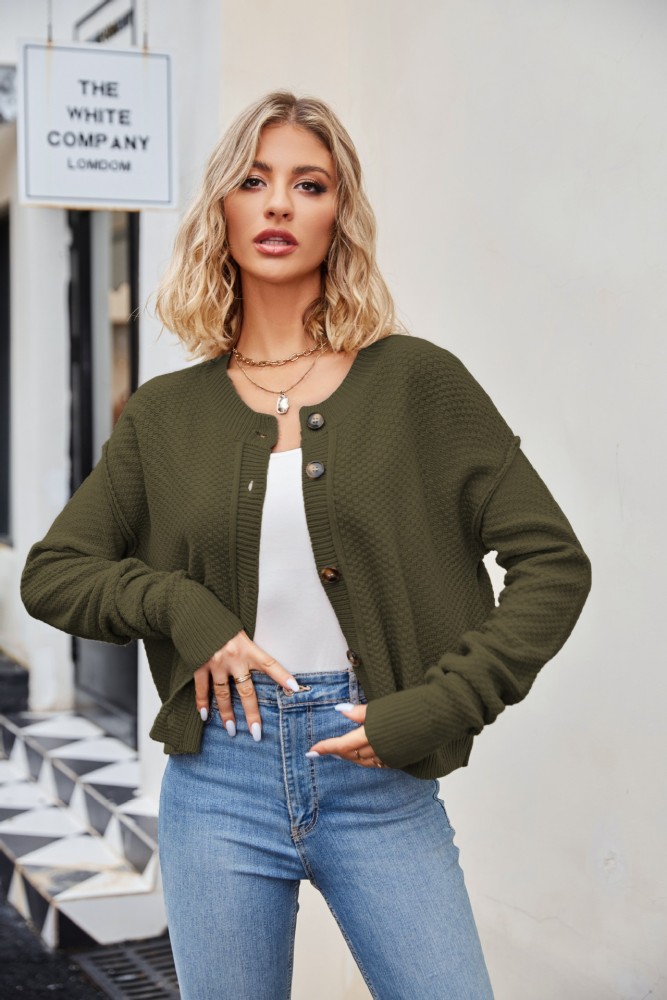 New Women's Fashionable Loose Knitted Button Cardigan