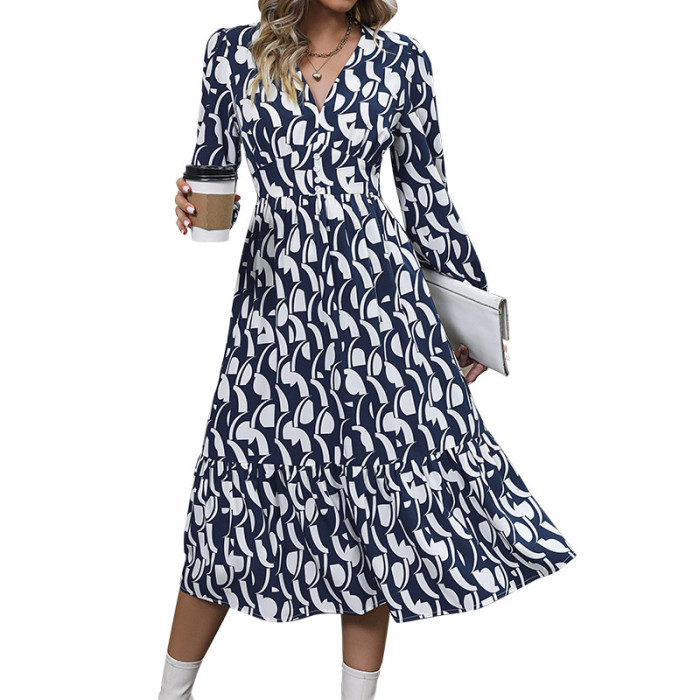 Autumn Fashionable Women's Long Sleeve Printed Dress