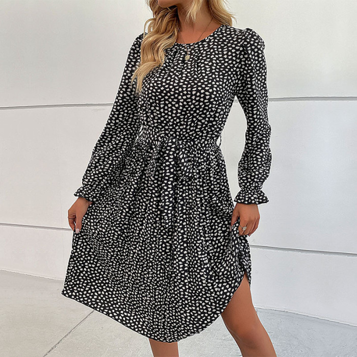 New Women's Long Sleeve Leopard Print Midi Dress