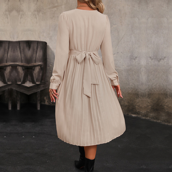 Women's Casual Solid Color Long Sleeve Midi Dress
