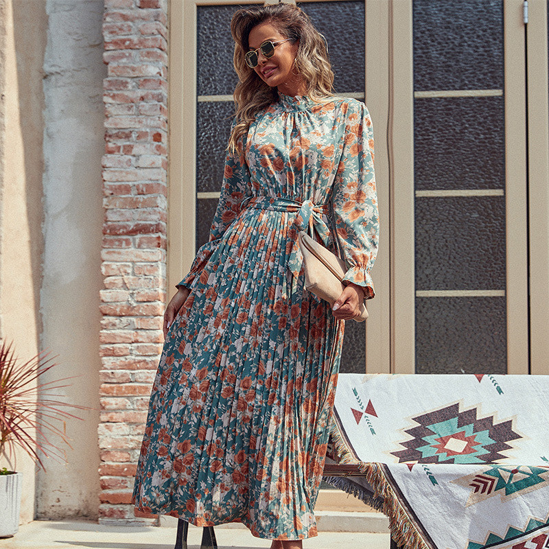 New Fashionable Women's Autumn and Winter Printed Maxi Dress
