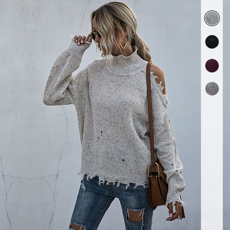 Women's Long Sleeve Loose Off Shoulder Knitted Sweater