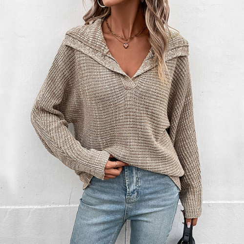 Fashion Women's New Solid Color Casual Long Sleeve Lapel Sweater