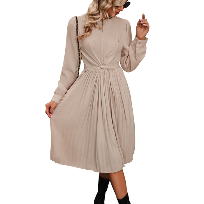 Women's Casual Solid Color Long Sleeve Midi Dress