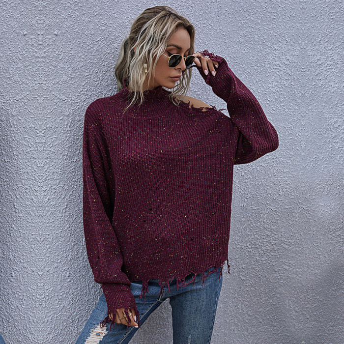 Women's Long Sleeve Loose Off Shoulder Knitted Sweater