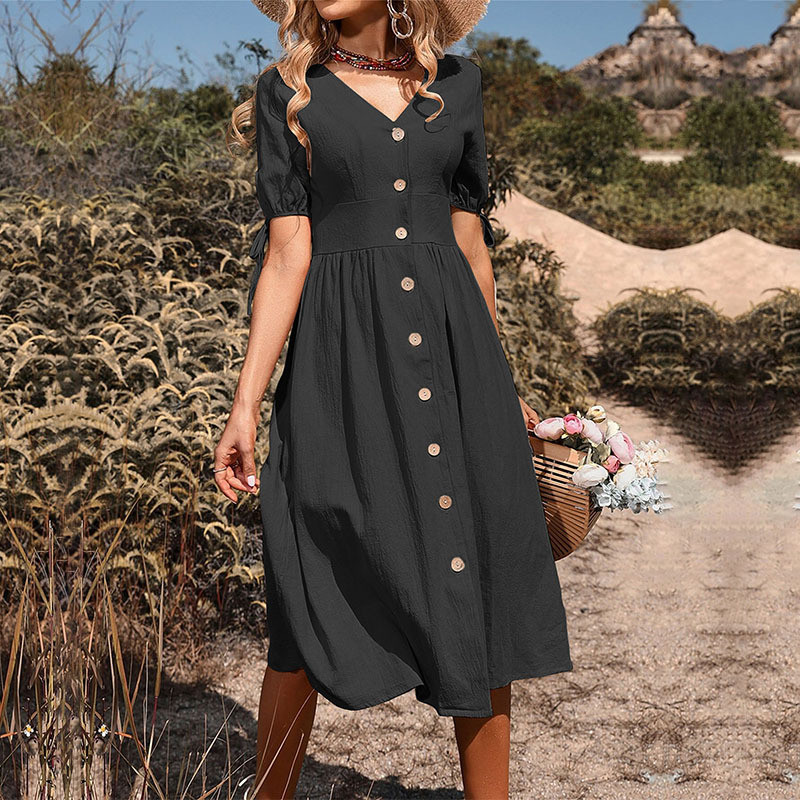Casual Fashion V-neck Solid Color Dress