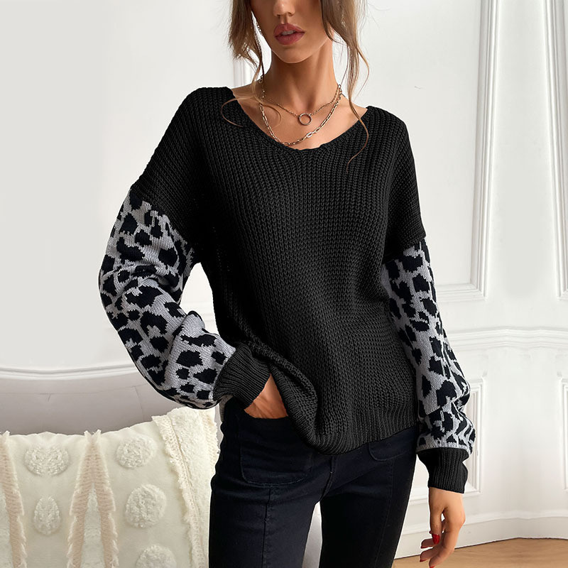 New Women's Round Neck Leopard Print Knitted Pullover Sweater
