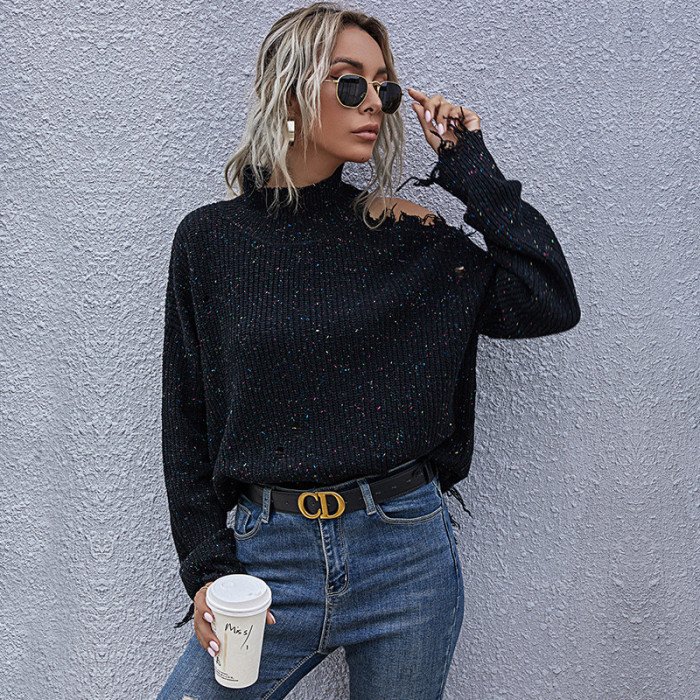Women's Long Sleeve Loose Off Shoulder Knitted Sweater