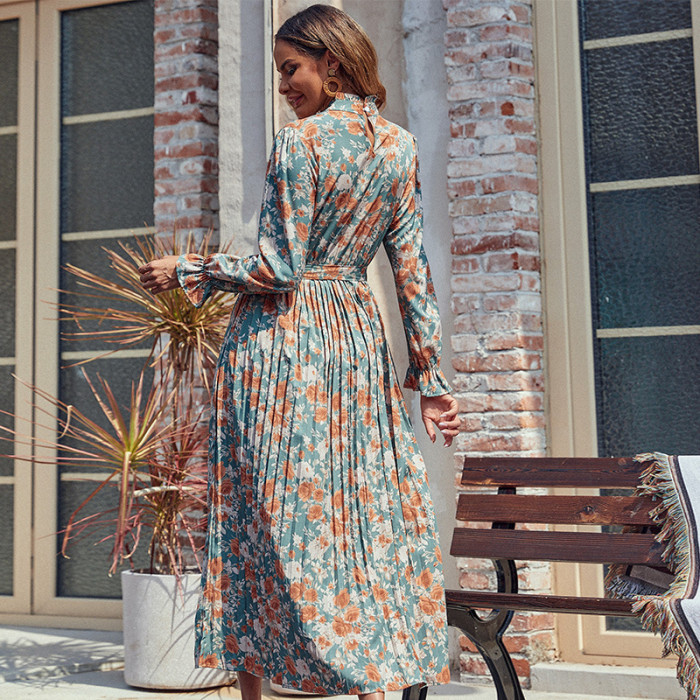 New Fashionable Women's Autumn and Winter Printed Maxi Dress