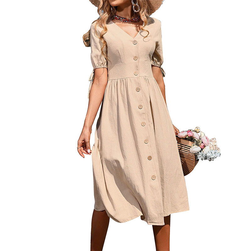 Women Casual V Neck Solid Color Maxi Dress main image 1
