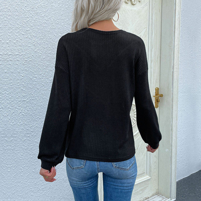 Women's Long Sleeve Color Block Lace Casual Crew Neck Sweater