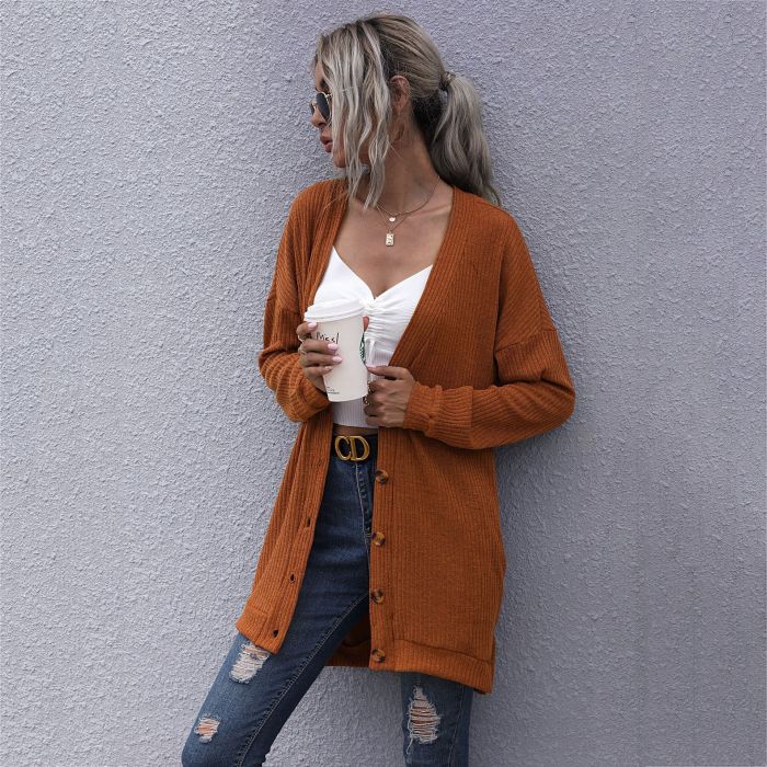 Women's Solid Color Long Sleeve Knitted Cardigan