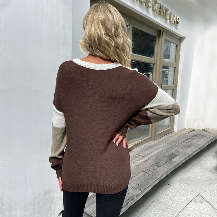 New Fashion Casual Women's Long Sleeve Leopard Print Contrast Sweater